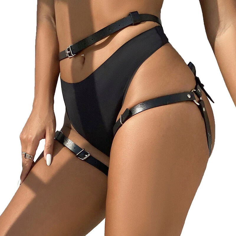 SUBBLIME - ZWART LEDEREN TAILLE- EN BEENHARNAS ONE SIZE