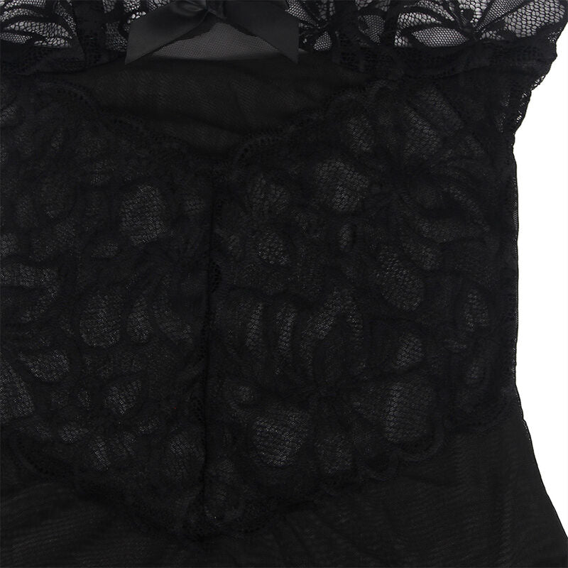 SUBBLIME - BABYDOLL MET VERSTELBARE BANDJES EN TRANSPARANTE KANTEN BLOEMENPRINT ZWART S/M