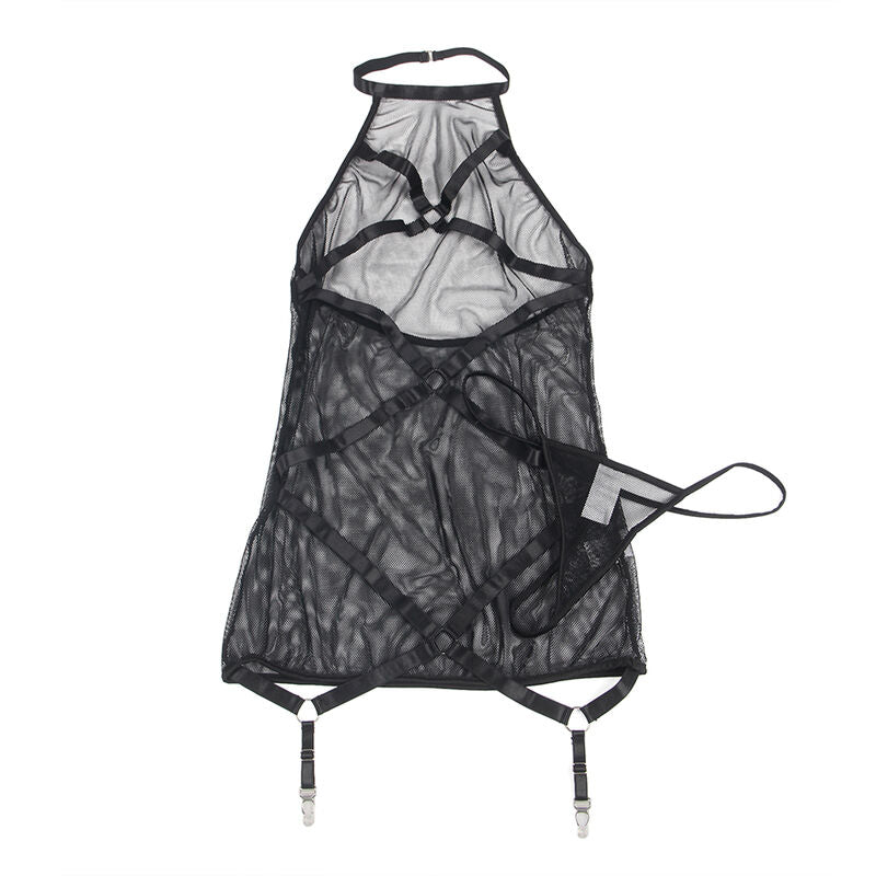 SUBBLIME - TRANSPARANTE HALTERHALS ZWARTE JURK S/M