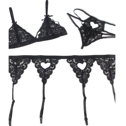 SUBBLIME - SET DRIEDELIG SET BH + JARRETELGORDEL + STRING  S/M