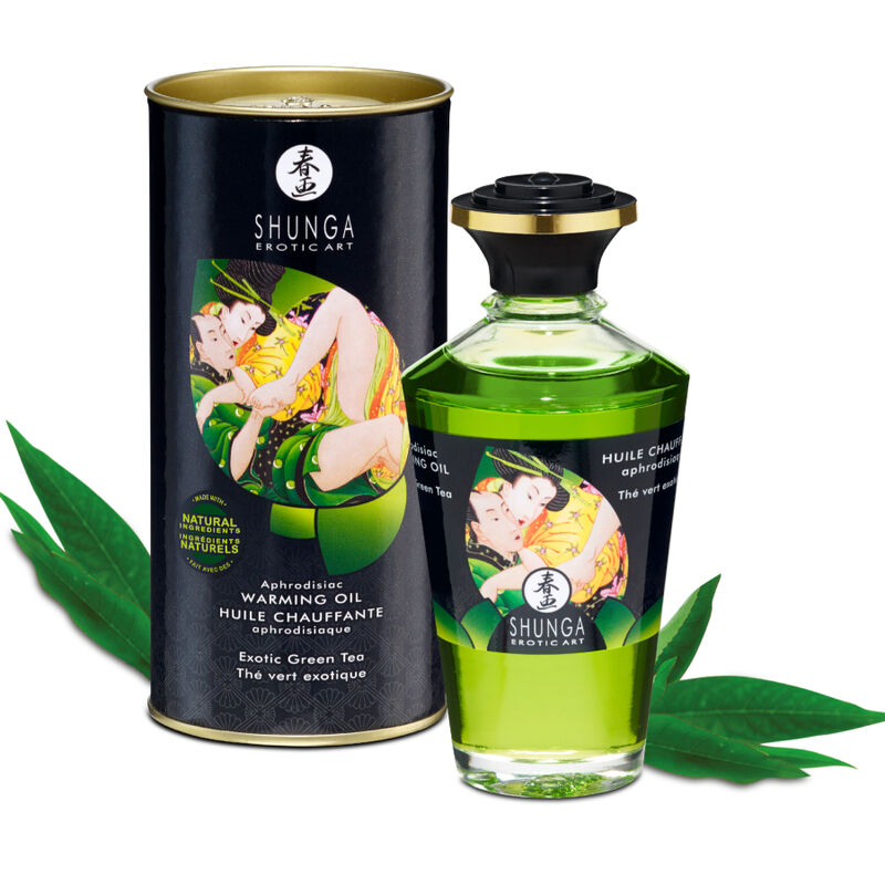 Shunga Green Tea Warming Oil 100ml – Organisch, Smaakvol, Huidvriendelijk