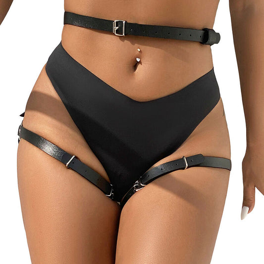 SUBBLIME - ZWART LEDEREN TAILLE- EN BEENHARNAS ONE SIZE