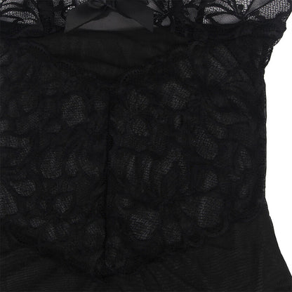 SUBBLIME -BABYDOLL  MET VERSTELBARE BANDJES EN TRANSPARANTE KANTEN BLOEMENPRINT ZWART  L/XL
