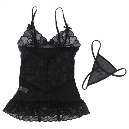 SUBBLIME -BABYDOLL  MET VERSTELBARE BANDJES EN TRANSPARANTE KANTEN BLOEMENPRINT ZWART  L/XL