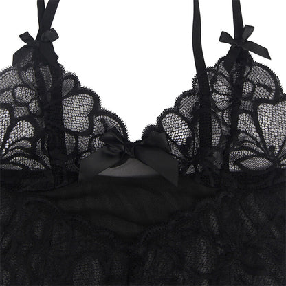 SUBBLIME -BABYDOLL  MET VERSTELBARE BANDJES EN TRANSPARANTE KANTEN BLOEMENPRINT ZWART  L/XL